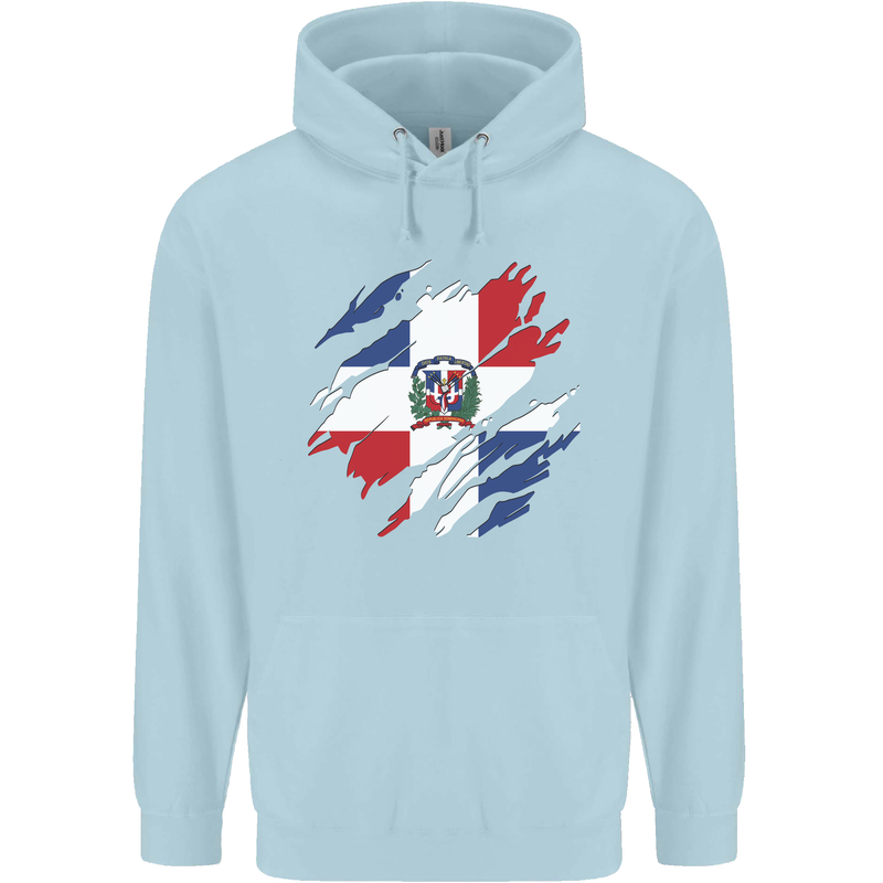 Torn Dominican Republic Flag Dominicanos Day Mens 80% Cotton Hoodie Light Blue