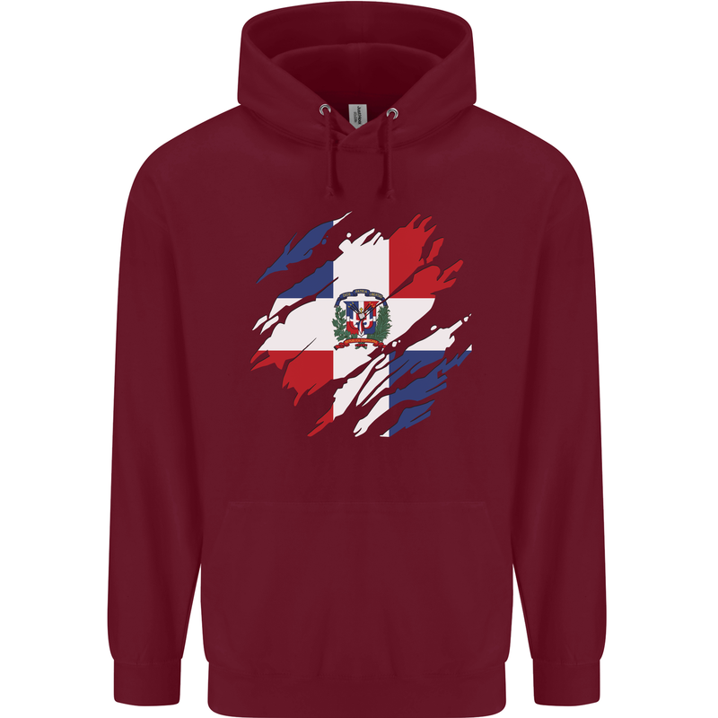 Torn Dominican Republic Flag Dominicanos Day Mens 80% Cotton Hoodie Maroon