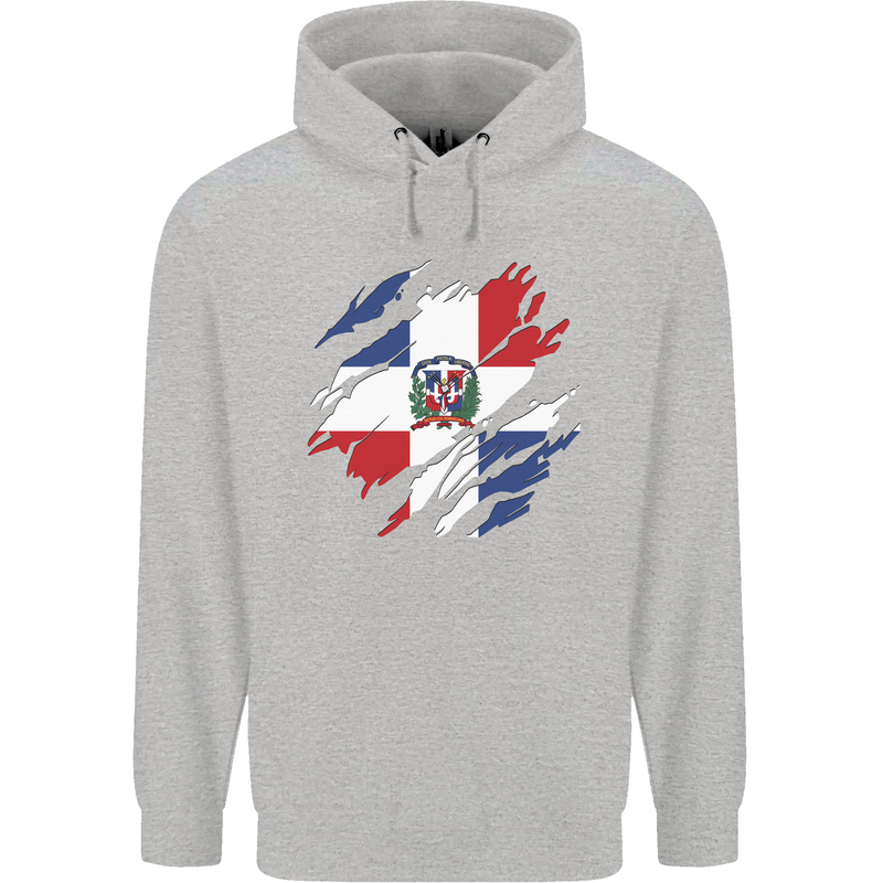 Torn Dominican Republic Flag Dominicanos Day Mens 80% Cotton Hoodie Sports Grey