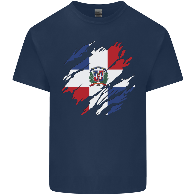 Torn Dominican Republic Flag Dominicanos Day Mens Cotton T-Shirt Tee Top Navy Blue