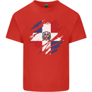 Torn Dominican Republic Flag Dominicanos Day Mens Cotton T-Shirt Tee Top Red