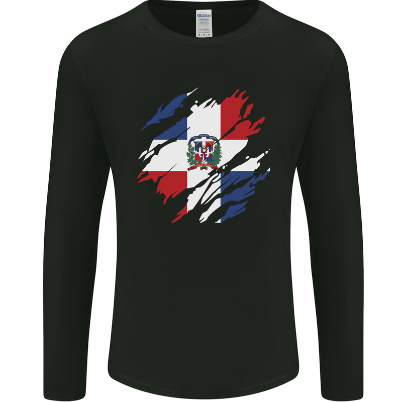Torn Dominican Republic Flag Dominicanos Day Mens Long Sleeve T-Shirt Black