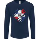 Torn Dominican Republic Flag Dominicanos Day Mens Long Sleeve T-Shirt Navy Blue