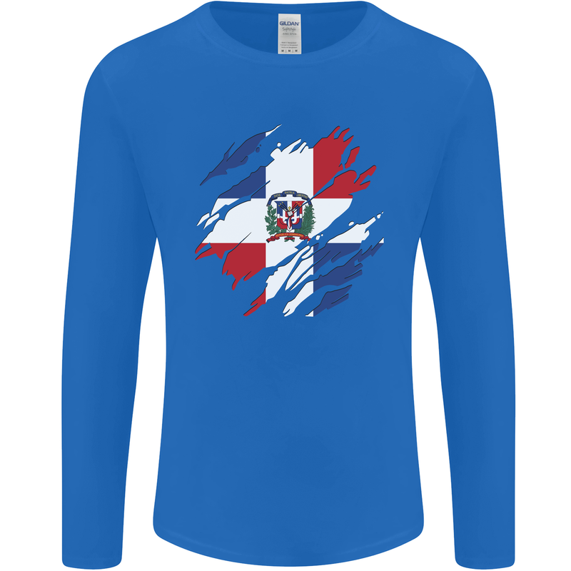 Torn Dominican Republic Flag Dominicanos Day Mens Long Sleeve T-Shirt Royal Blue