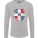 Torn Dominican Republic Flag Dominicanos Day Mens Long Sleeve T-Shirt Sports Grey