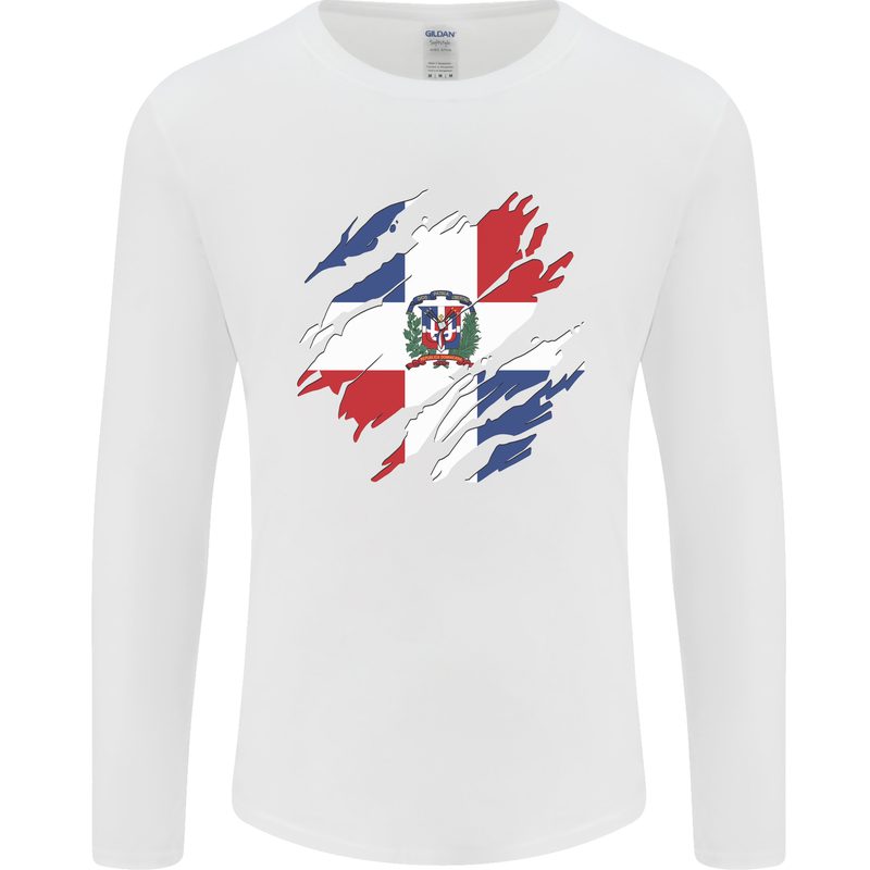 Torn Dominican Republic Flag Dominicanos Day Mens Long Sleeve T-Shirt White