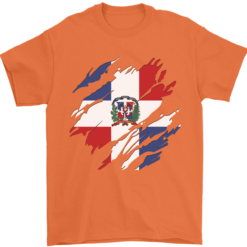Torn Dominican Republic Flag Dominicanos Day Mens T-Shirt 100% Cotton Orange
