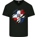 Torn Dominican Republic Flag Dominicanos Day Mens V-Neck Cotton T-Shirt Black
