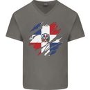 Torn Dominican Republic Flag Dominicanos Day Mens V-Neck Cotton T-Shirt Charcoal