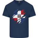 Torn Dominican Republic Flag Dominicanos Day Mens V-Neck Cotton T-Shirt Navy Blue