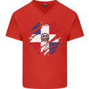 Torn Dominican Republic Flag Dominicanos Day Mens V-Neck Cotton T-Shirt Red
