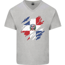 Torn Dominican Republic Flag Dominicanos Day Mens V-Neck Cotton T-Shirt Sports Grey