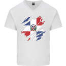 Torn Dominican Republic Flag Dominicanos Day Mens V-Neck Cotton T-Shirt White