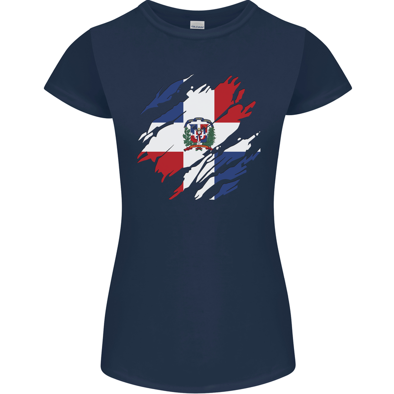 Torn Dominican Republic Flag Dominicanos Day Womens Petite Cut T-Shirt Navy Blue