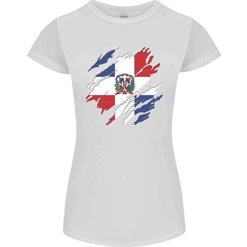 Torn Dominican Republic Flag Dominicanos Day Womens Petite Cut T-Shirt White