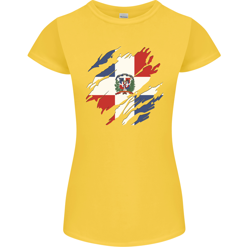 Torn Dominican Republic Flag Dominicanos Day Womens Petite Cut T-Shirt Yellow