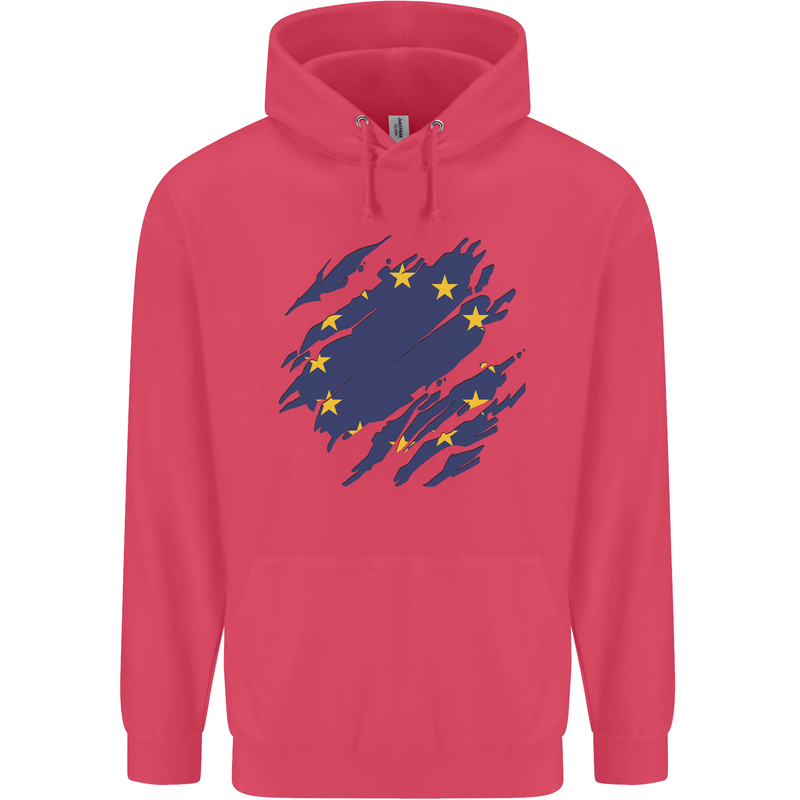 Torn EU Flag European Union Flag Football Childrens Kids Hoodie Heliconia