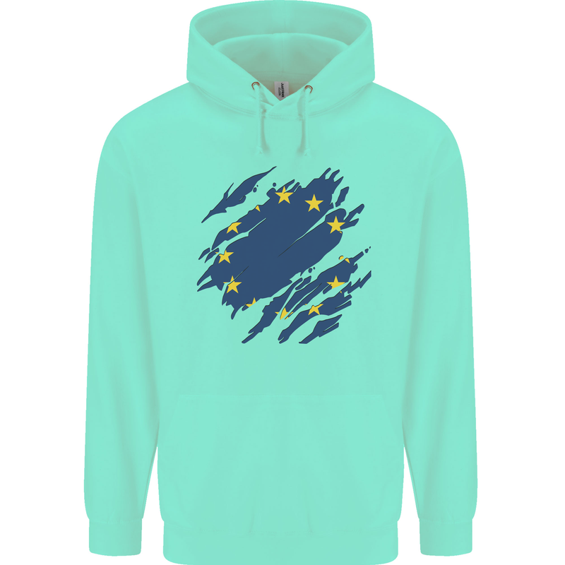Torn EU Flag European Union Flag Football Childrens Kids Hoodie Peppermint