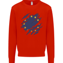 Torn EU Flag European Union Flag Football Kids Sweatshirt Jumper Bright Red