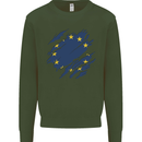 Torn EU Flag European Union Flag Football Kids Sweatshirt Jumper Forest Green