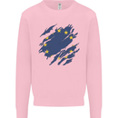 Torn EU Flag European Union Flag Football Kids Sweatshirt Jumper Light Pink