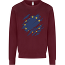Torn EU Flag European Union Flag Football Kids Sweatshirt Jumper Maroon