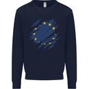 Torn EU Flag European Union Flag Football Kids Sweatshirt Jumper Navy Blue