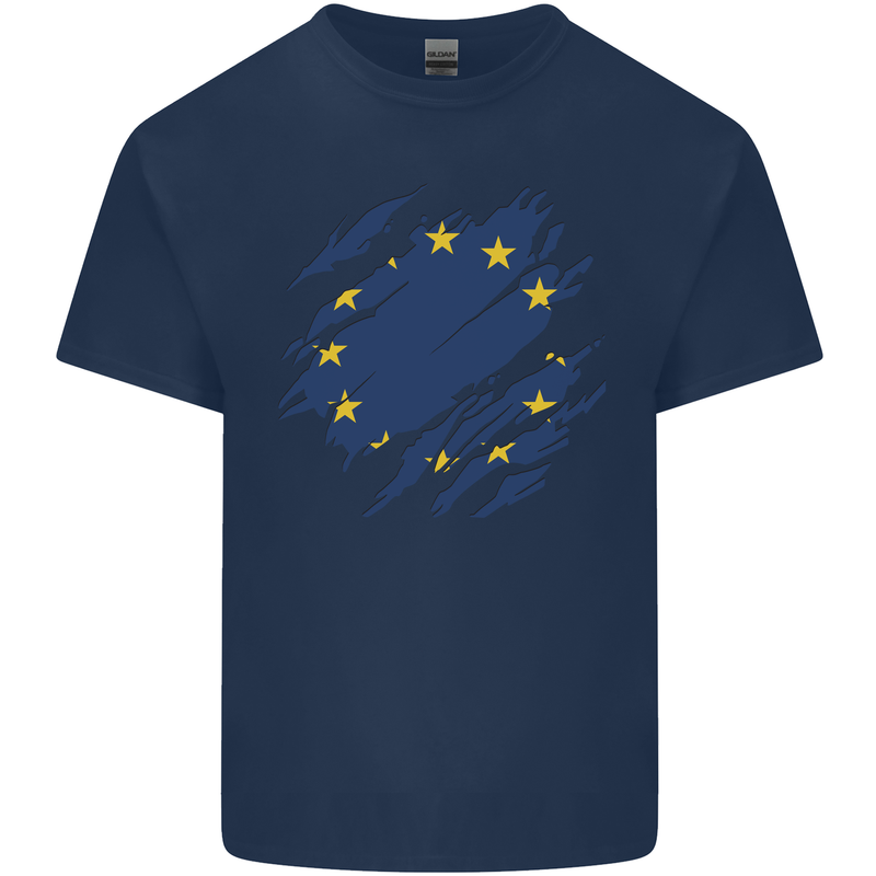 Torn EU Flag European Union Flag Football Kids T-Shirt Childrens Navy Blue