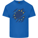 Torn EU Flag European Union Flag Football Kids T-Shirt Childrens Royal Blue