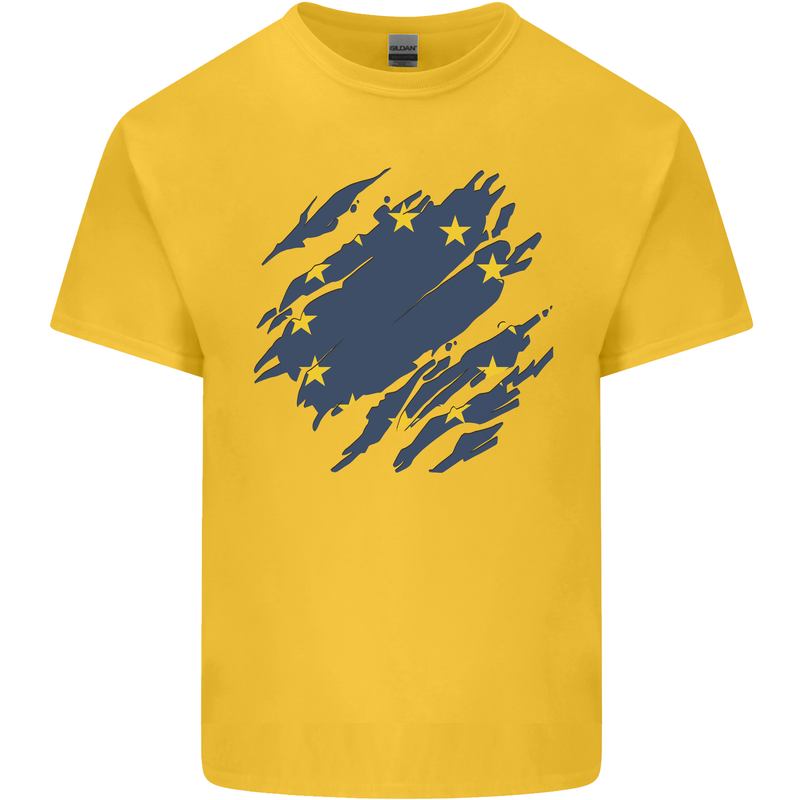 Torn EU Flag European Union Flag Football Kids T-Shirt Childrens Yellow