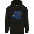 Torn EU Flag European Union Flag Football Mens 80% Cotton Hoodie Black