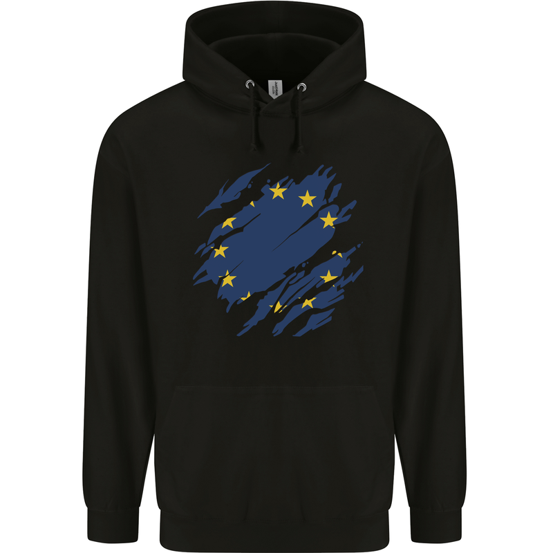 Torn EU Flag European Union Flag Football Mens 80% Cotton Hoodie Black