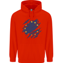 Torn EU Flag European Union Flag Football Mens 80% Cotton Hoodie Bright Red