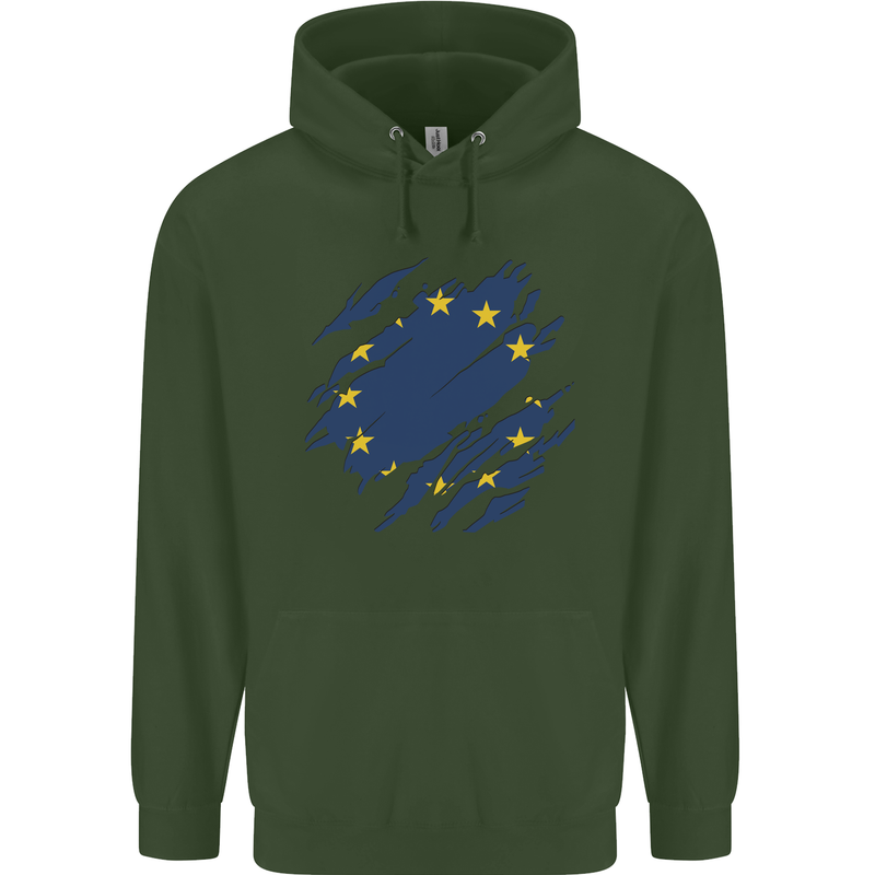 Torn EU Flag European Union Flag Football Mens 80% Cotton Hoodie Forest Green