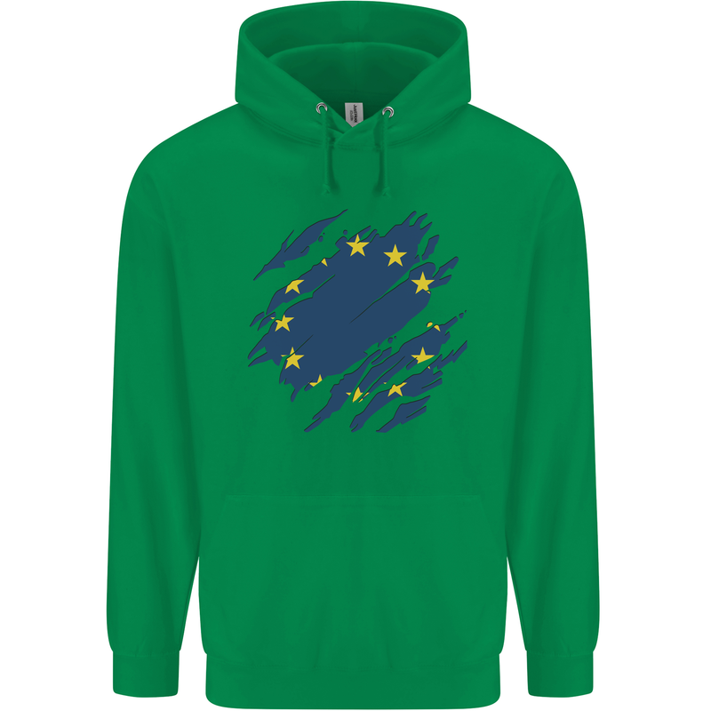 Torn EU Flag European Union Flag Football Mens 80% Cotton Hoodie Irish Green
