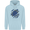Torn EU Flag European Union Flag Football Mens 80% Cotton Hoodie Light Blue