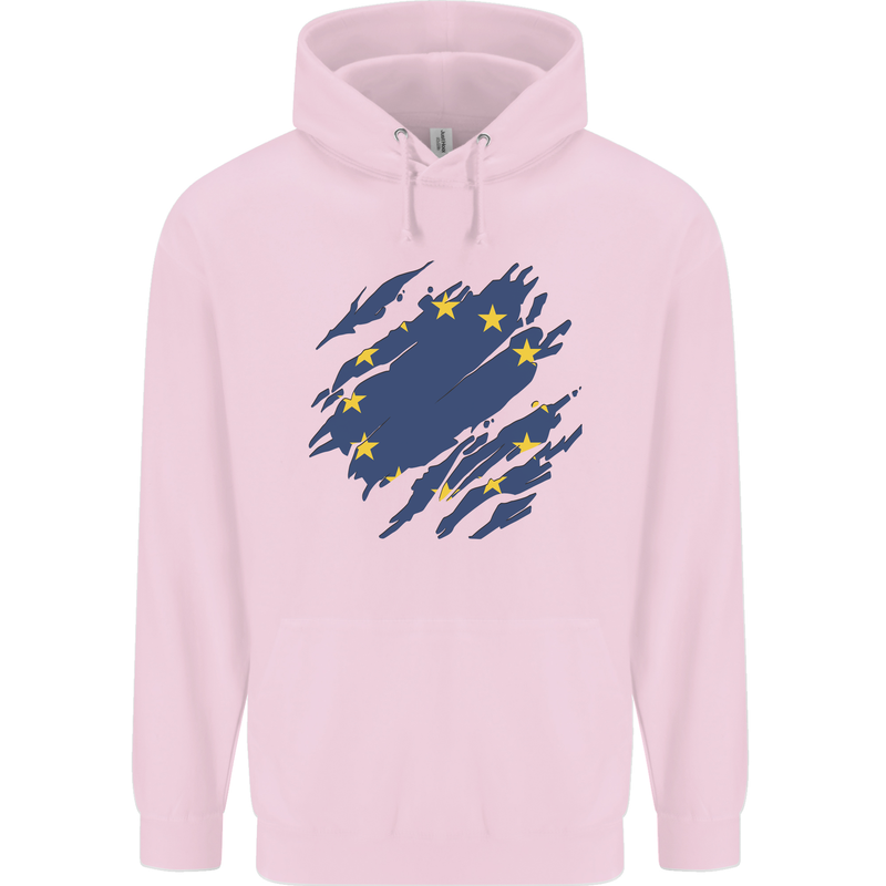 Torn EU Flag European Union Flag Football Mens 80% Cotton Hoodie Light Pink