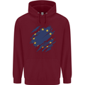 Torn EU Flag European Union Flag Football Mens 80% Cotton Hoodie Maroon