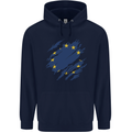 Torn EU Flag European Union Flag Football Mens 80% Cotton Hoodie Navy Blue