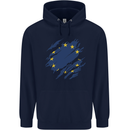 Torn EU Flag European Union Flag Football Mens 80% Cotton Hoodie Navy Blue
