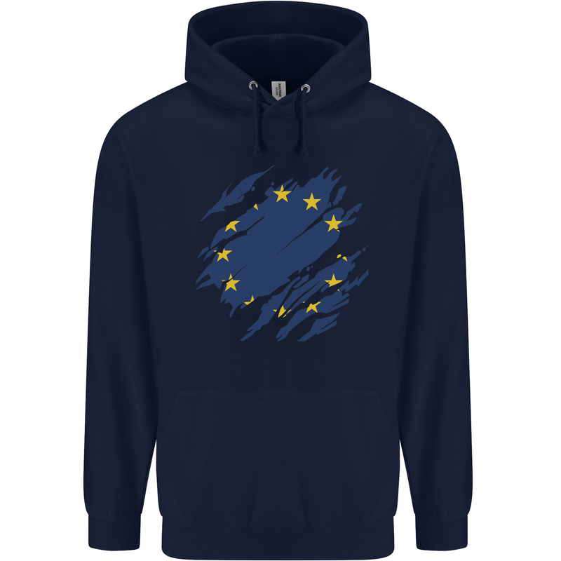 Torn EU Flag European Union Flag Football Mens 80% Cotton Hoodie Navy Blue