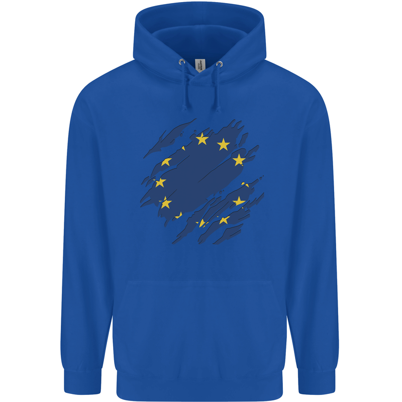 Torn EU Flag European Union Flag Football Mens 80% Cotton Hoodie Royal Blue