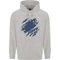 Torn EU Flag European Union Flag Football Mens 80% Cotton Hoodie Sports Grey
