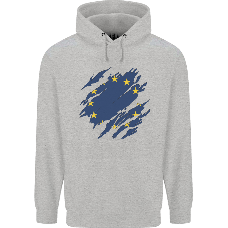 Torn EU Flag European Union Flag Football Mens 80% Cotton Hoodie Sports Grey