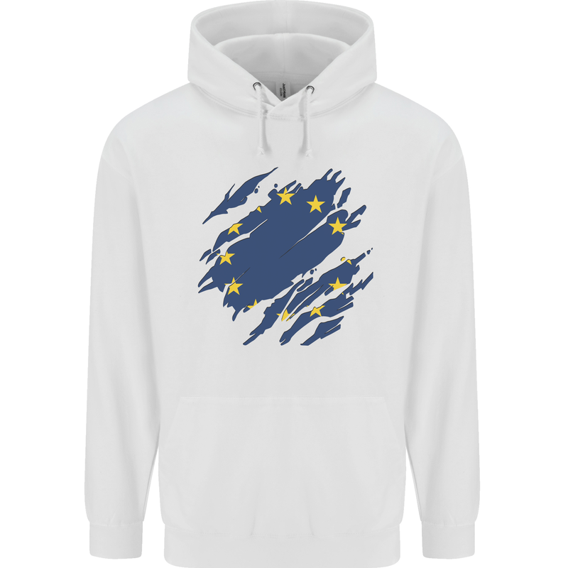 Torn EU Flag European Union Flag Football Mens 80% Cotton Hoodie White