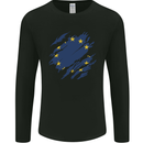 Torn EU Flag European Union Flag Football Mens Long Sleeve T-Shirt Black