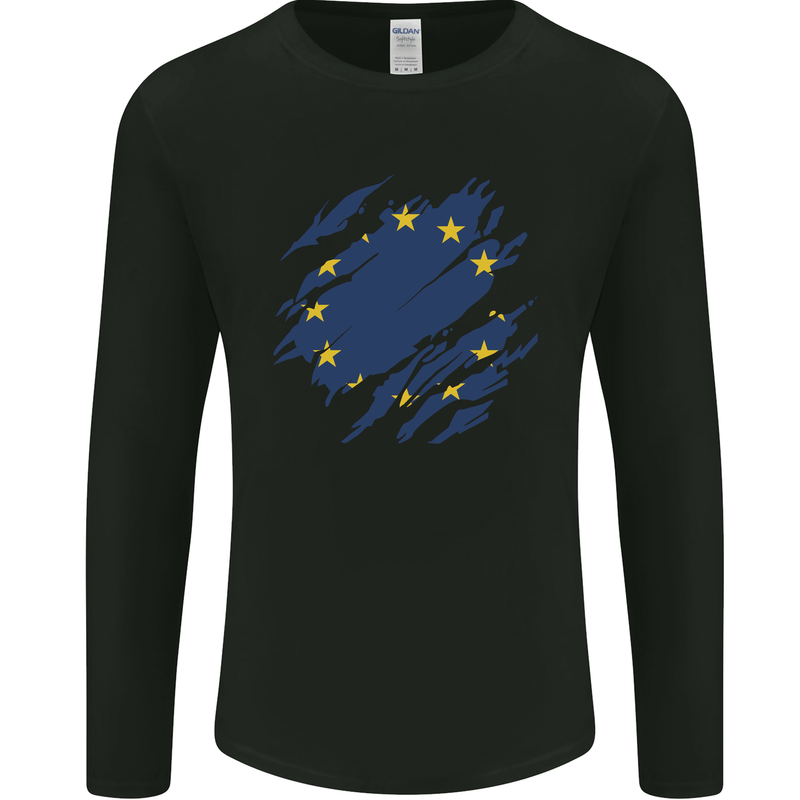Torn EU Flag European Union Flag Football Mens Long Sleeve T-Shirt Black