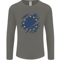 Torn EU Flag European Union Flag Football Mens Long Sleeve T-Shirt Charcoal