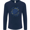 Torn EU Flag European Union Flag Football Mens Long Sleeve T-Shirt Navy Blue