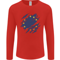 Torn EU Flag European Union Flag Football Mens Long Sleeve T-Shirt Red